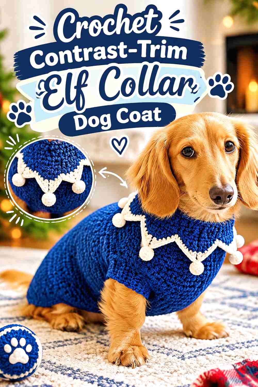 Crochet Contrast-Trim Elf Collar Dog Coat