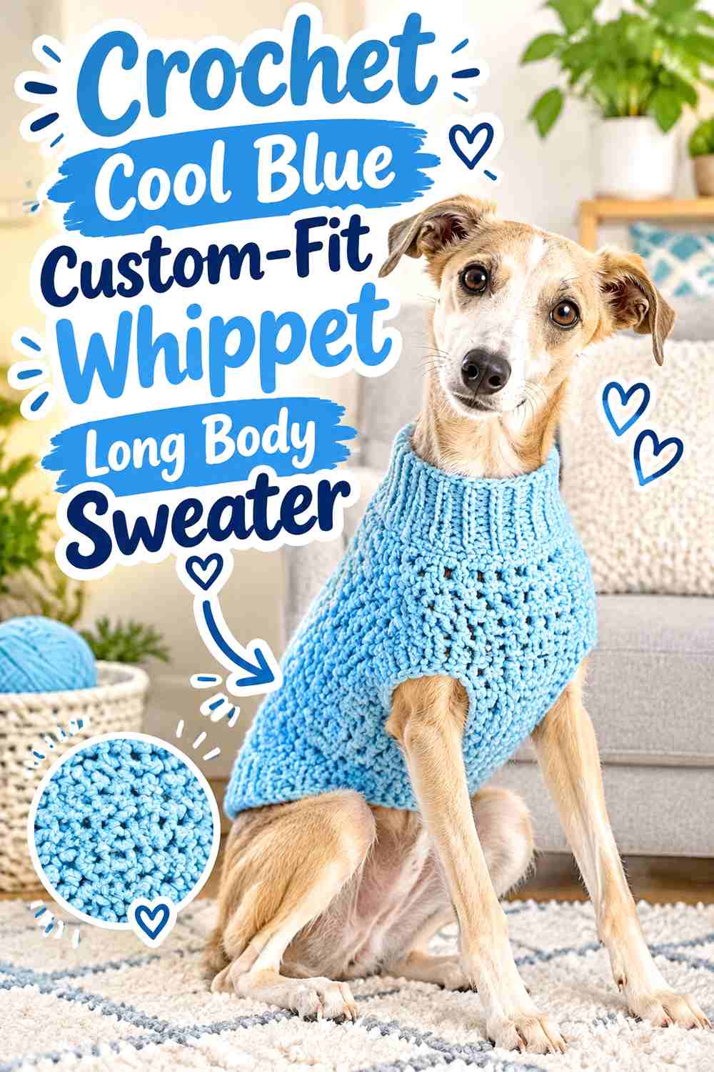 Crochet Cool Blue Custom-Fit Whippet Long Body Sweater