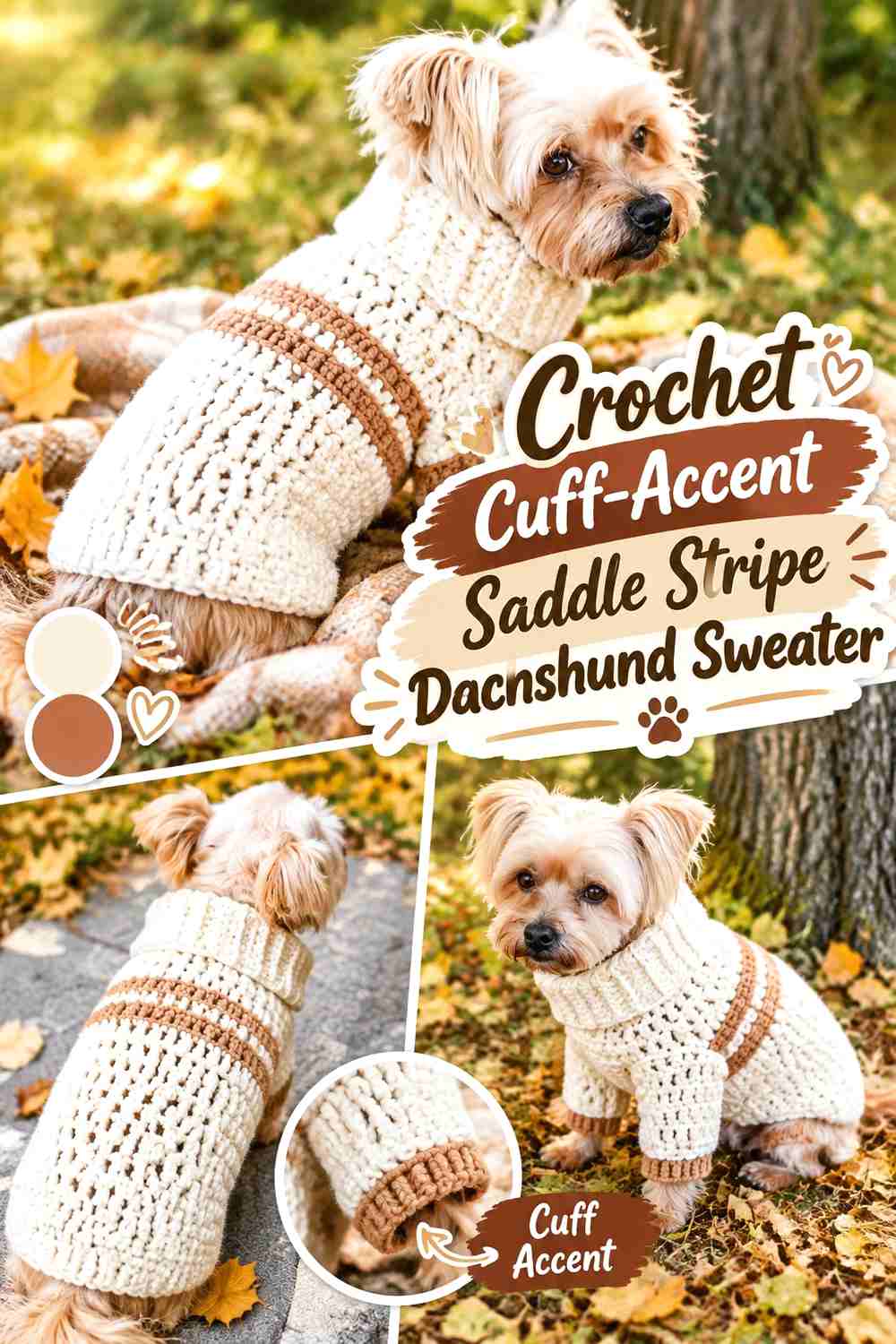 Crochet Cuff-Accent Saddle Stripe Dachshund Sweater