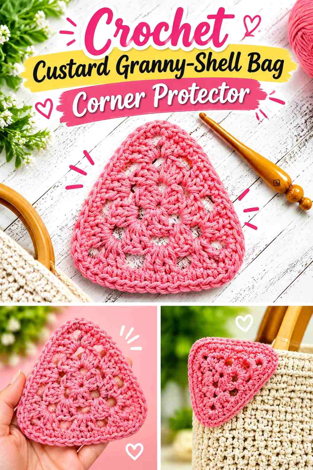 Crochet Custard Granny-Shell Bag Corner Protector