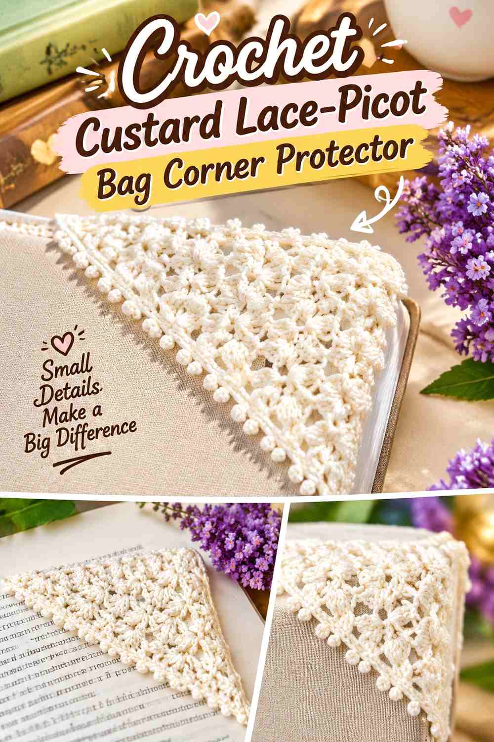 Crochet Custard Lace-Picot Bag Corner Protector