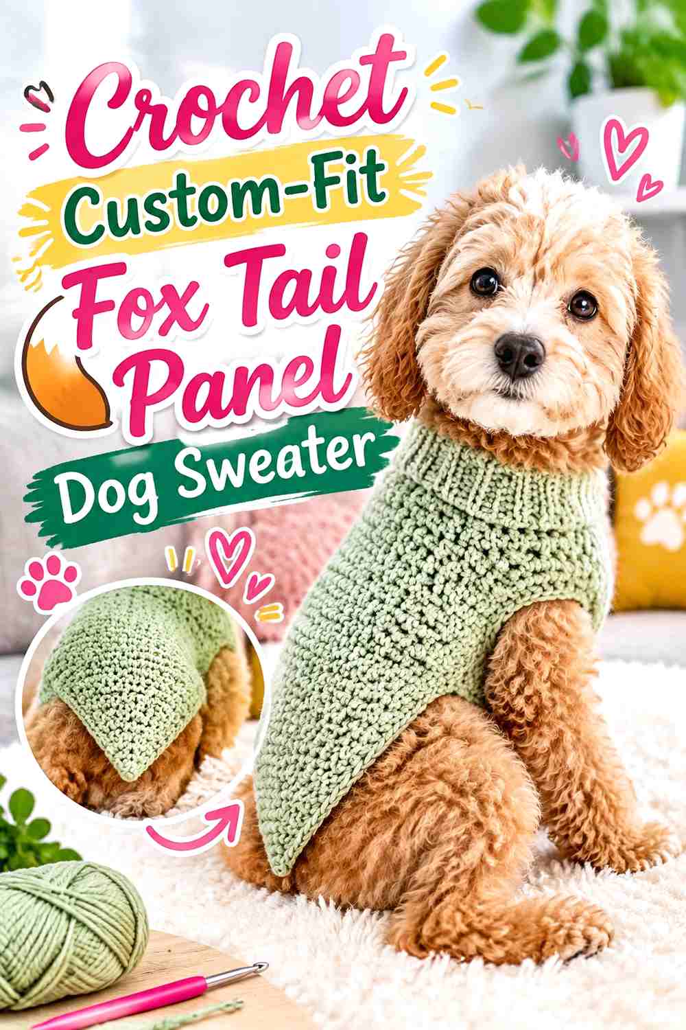 Crochet Custom-Fit Fox Tail Panel Dog Sweater
