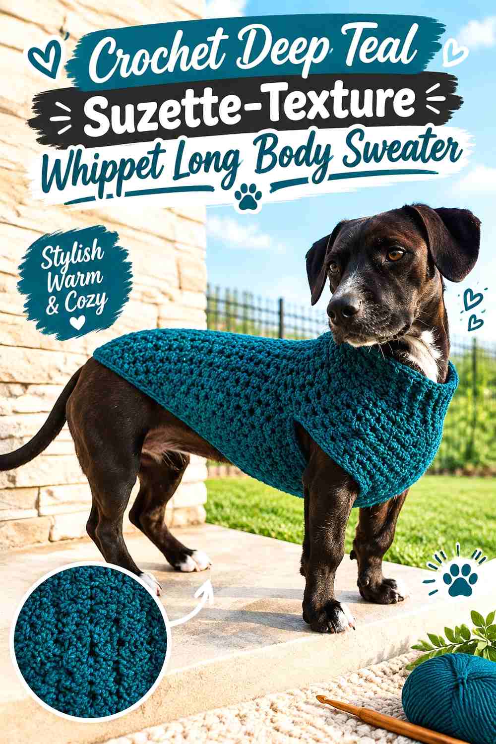Crochet Deep Teal Suzette-Texture Whippet Long Body Sweater