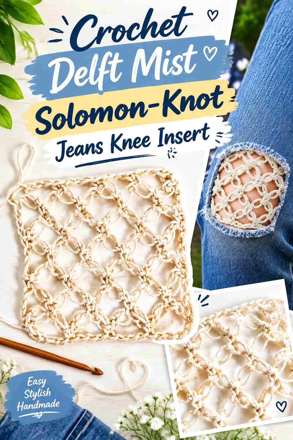 Crochet Delft Mist Solomon-Knot Jeans Knee Insert