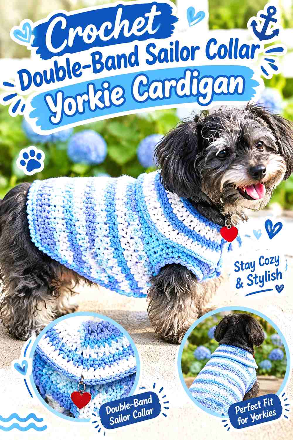 Crochet Double-Band Sailor Collar Yorkie Cardigan
