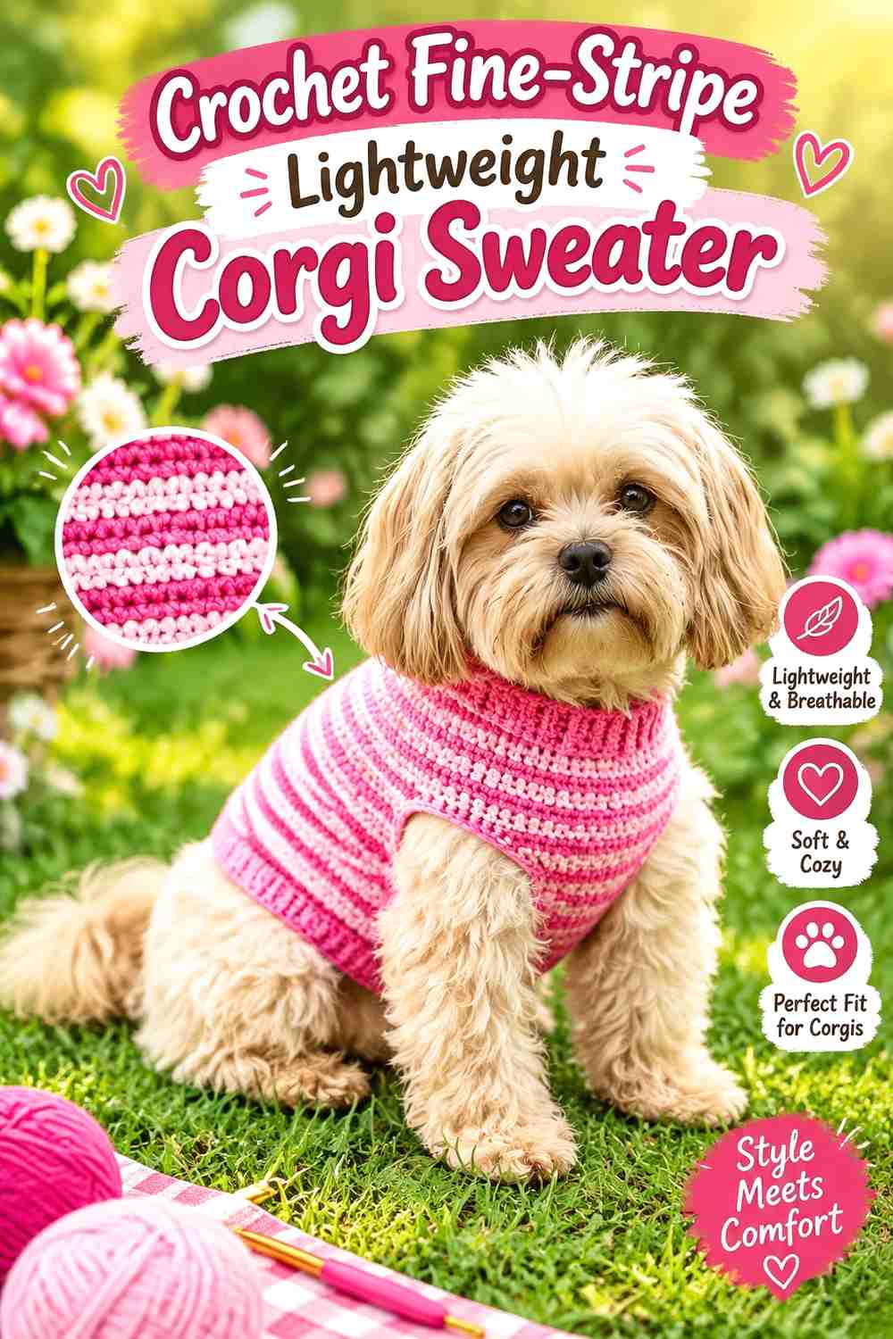 Crochet Fine-Stripe Lightweight Corgi Sweater