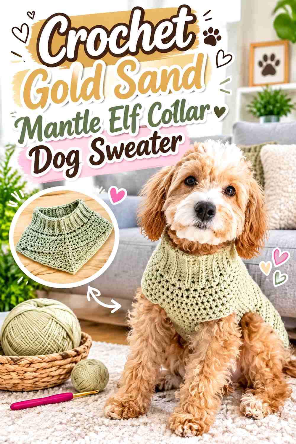 Crochet Gold Sand Mantle Elf Collar Dog Sweater