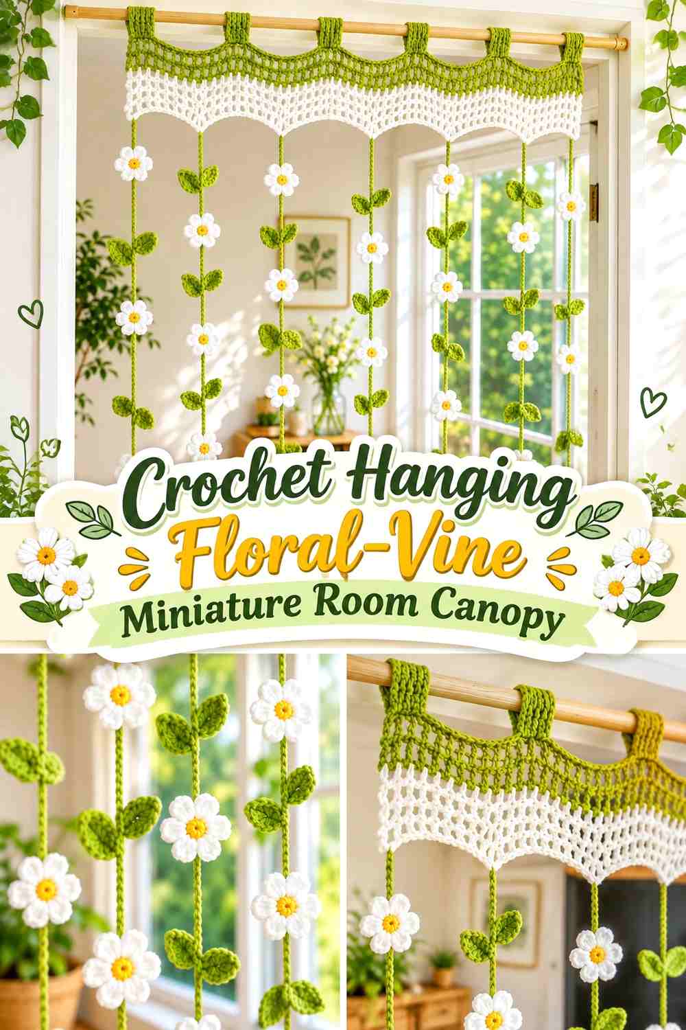 Crochet Hanging Floral-Vine Miniature Room Canopy