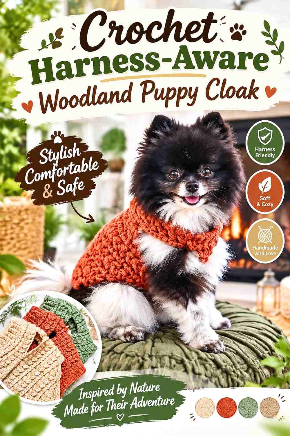 Crochet Harness-Aware Woodland Puppy Cloak