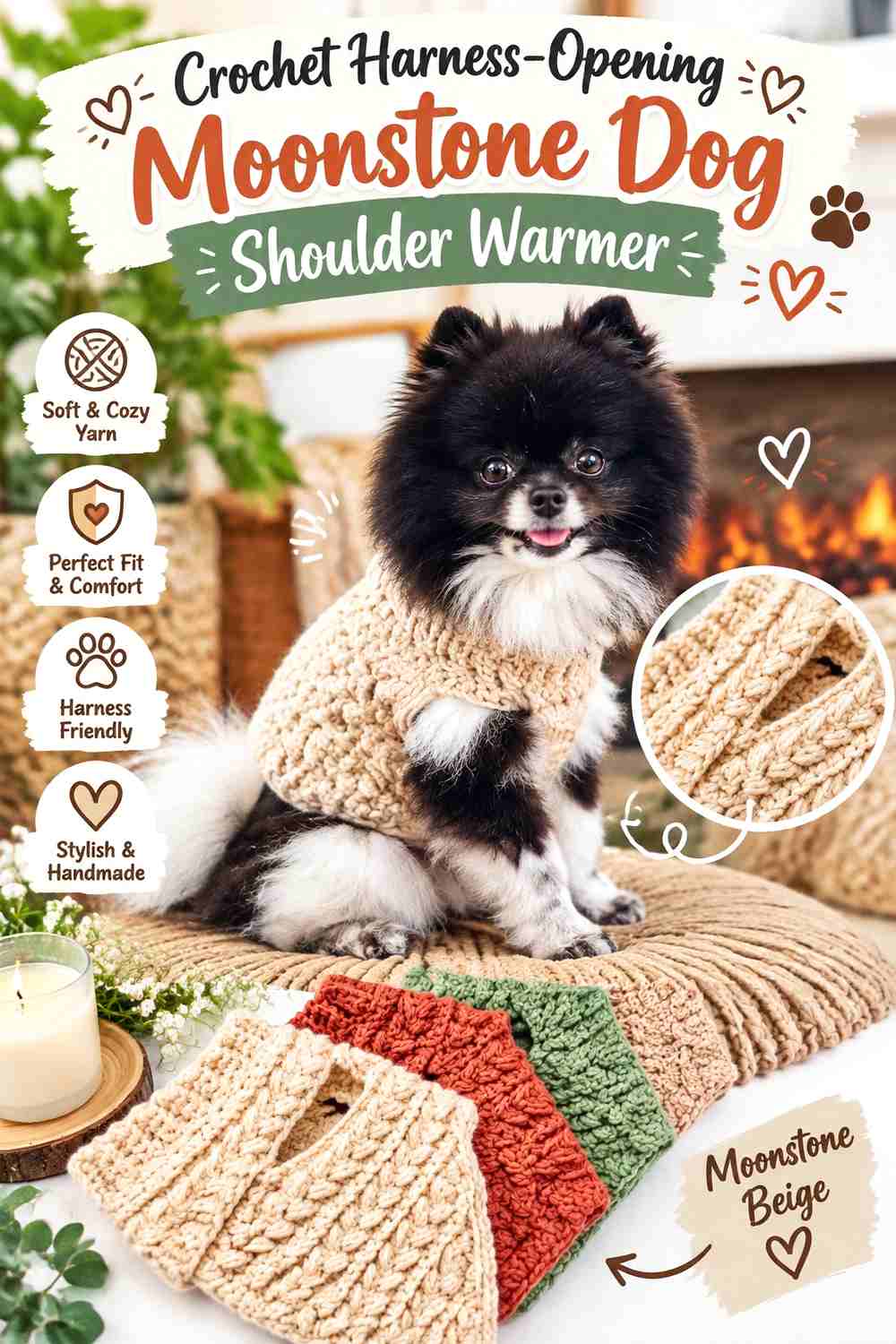Crochet Harness-Opening Moonstone Dog Shoulder Warmer
