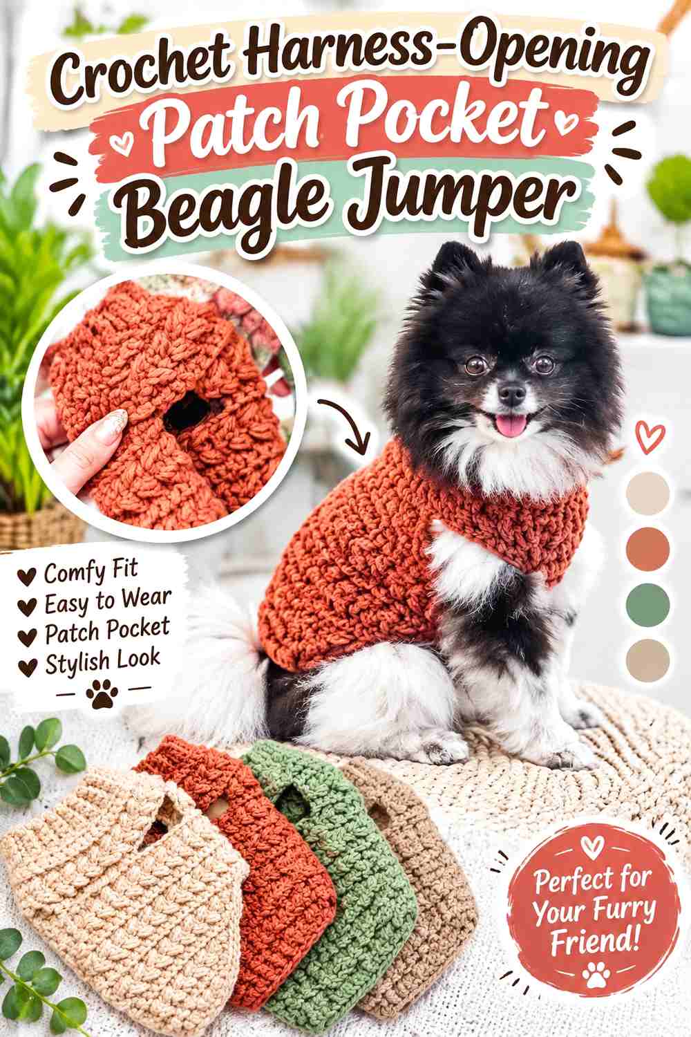 Crochet Harness-Opening Patch Pocket Beagle Jumper