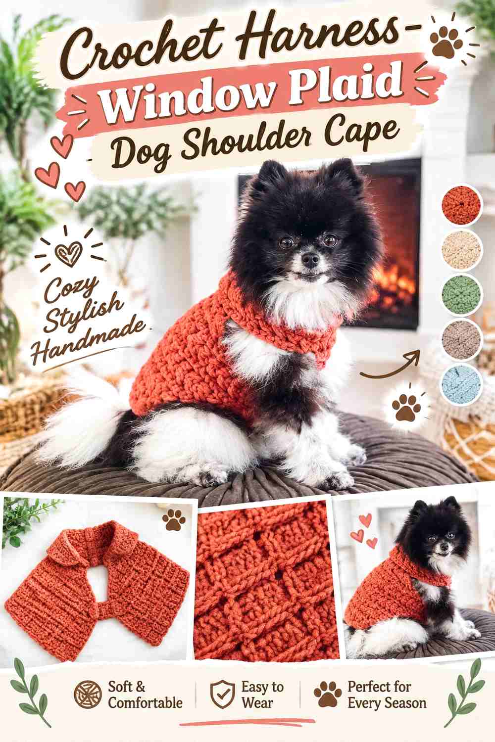 Crochet Harness-Window Plaid Dog Shoulder Cape