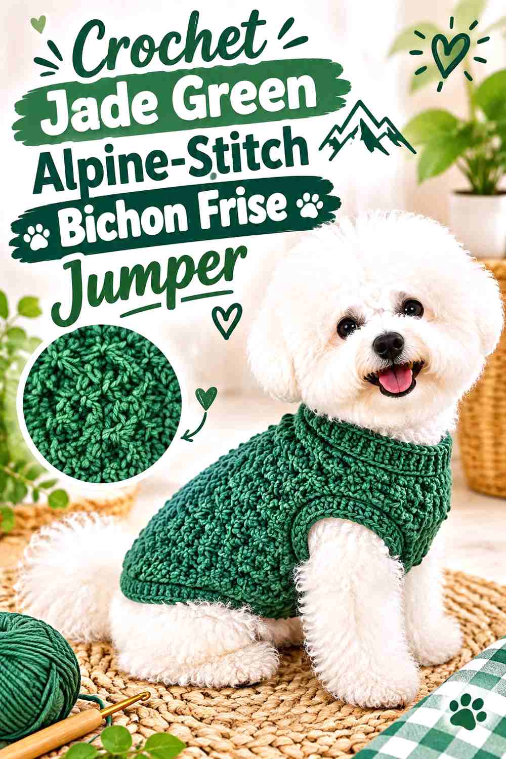 Crochet Jade Green Alpine-Stitch Bichon Frise Jumper