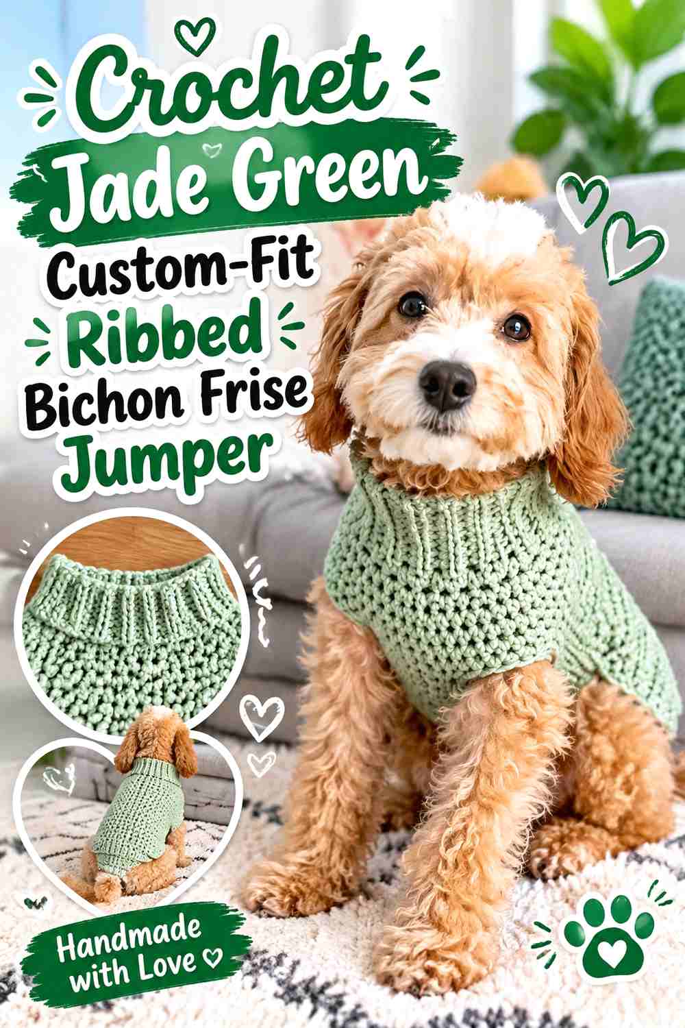Crochet Jade Green Custom-Fit Ribbed Bichon Frise Jumper