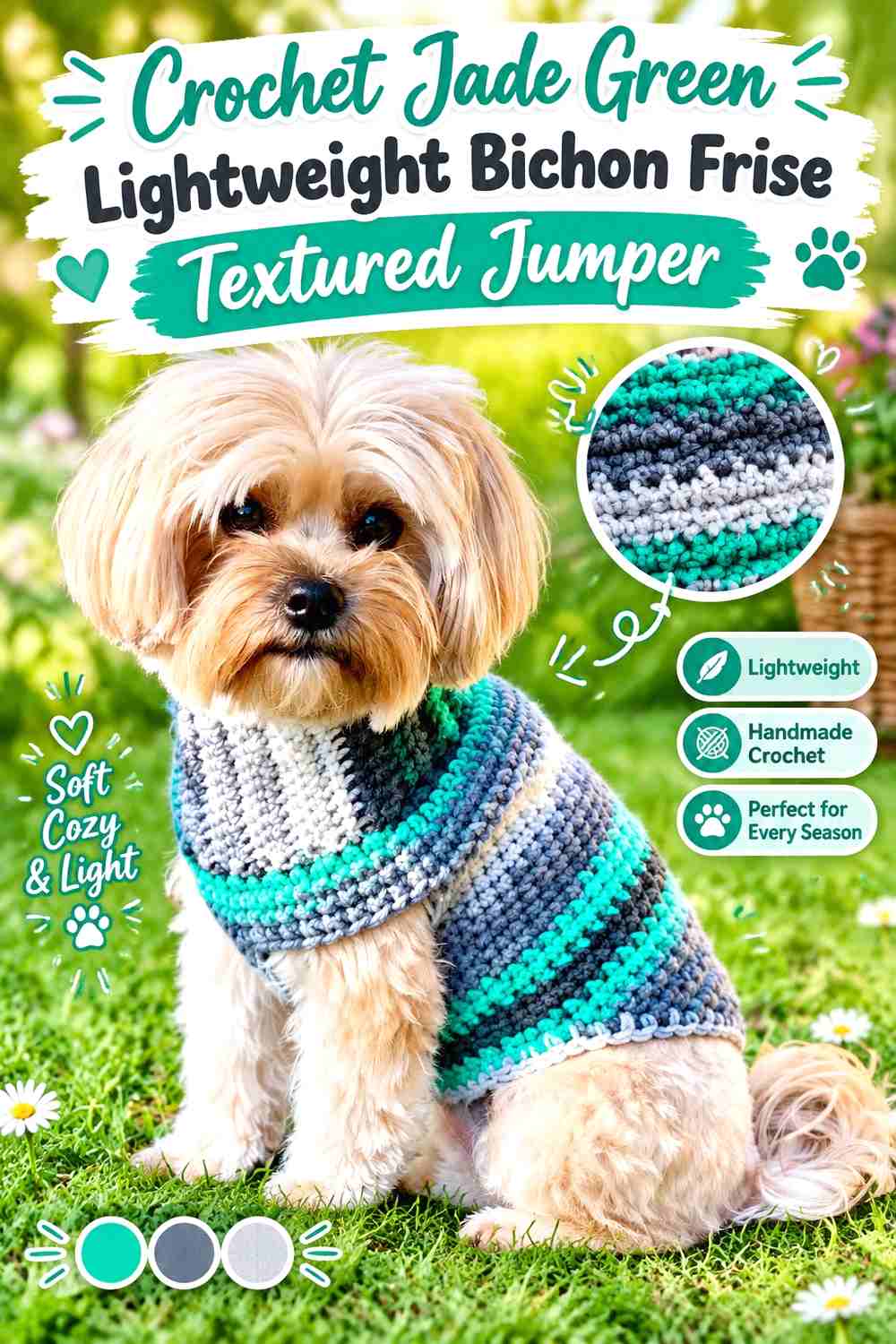 Crochet Jade Green Lightweight Bichon Frise Textured Jumper