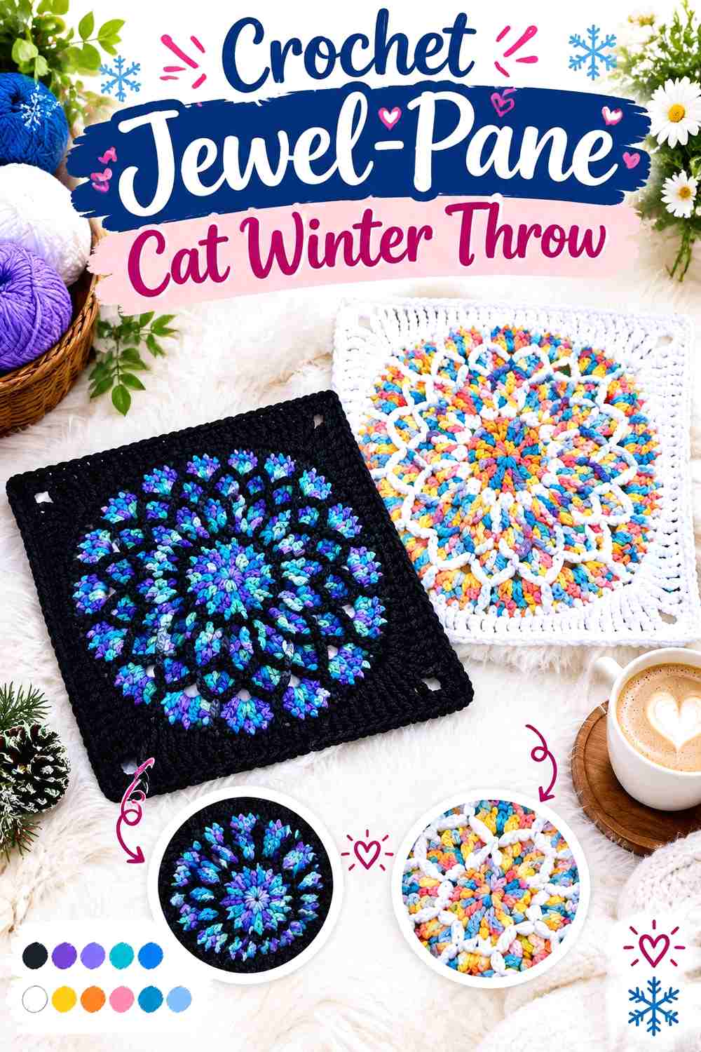 Crochet Jewel-Pane Cat Winter Throw
