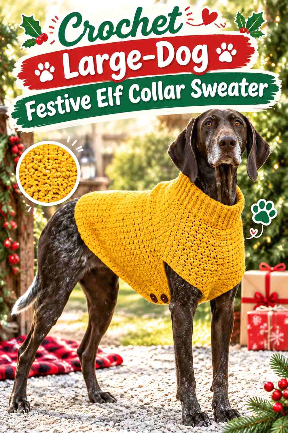 Crochet Large-Dog Festive Elf Collar Sweater