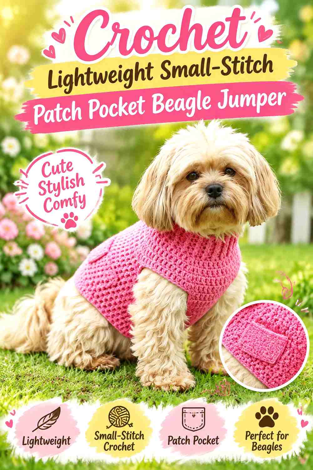 Crochet Lightweight Small-Stitch Patch Pocket Beagle Jumper