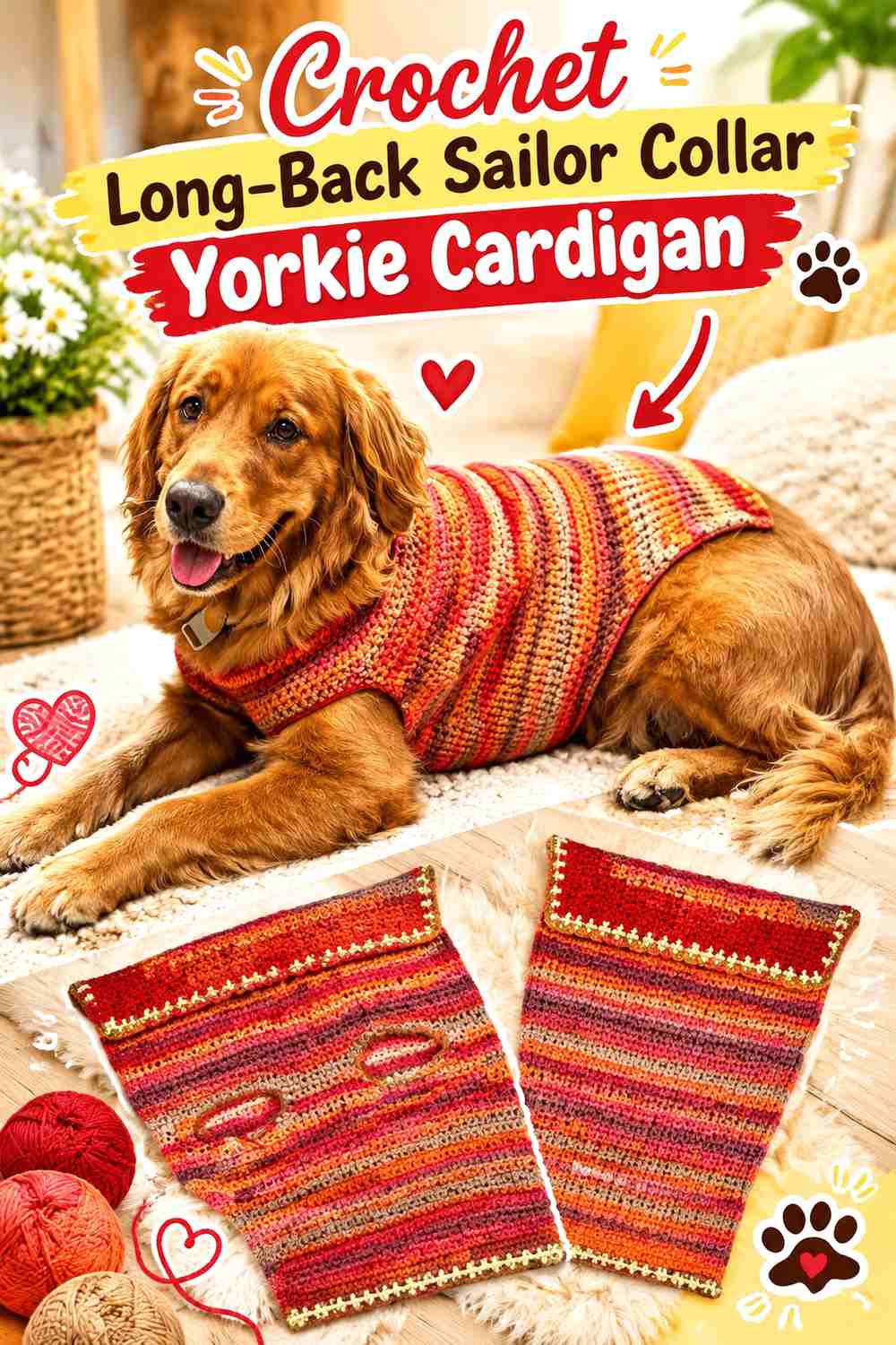 Crochet Long-Back Sailor Collar Yorkie Cardigan