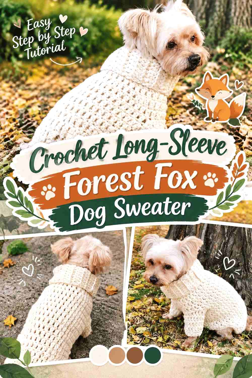 Crochet Long-Sleeve Forest Fox Dog Sweater