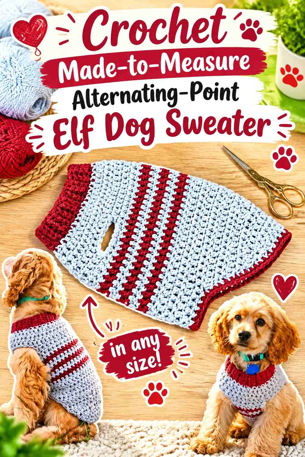 Crochet Made-to-Measure Alternating-Point Elf Dog Sweater