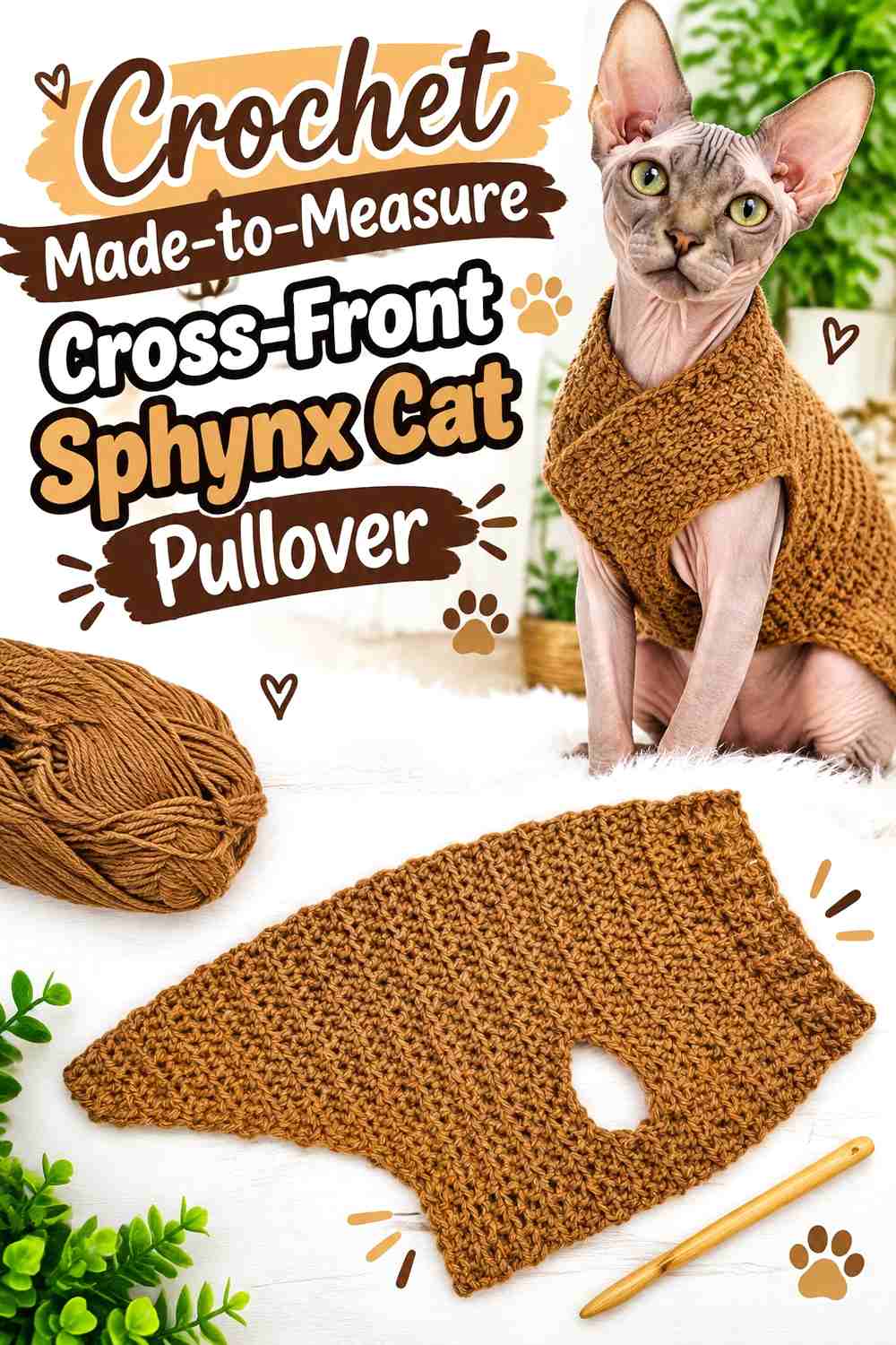 Crochet Made-to-Measure Cross-Front Sphynx Cat Pullover