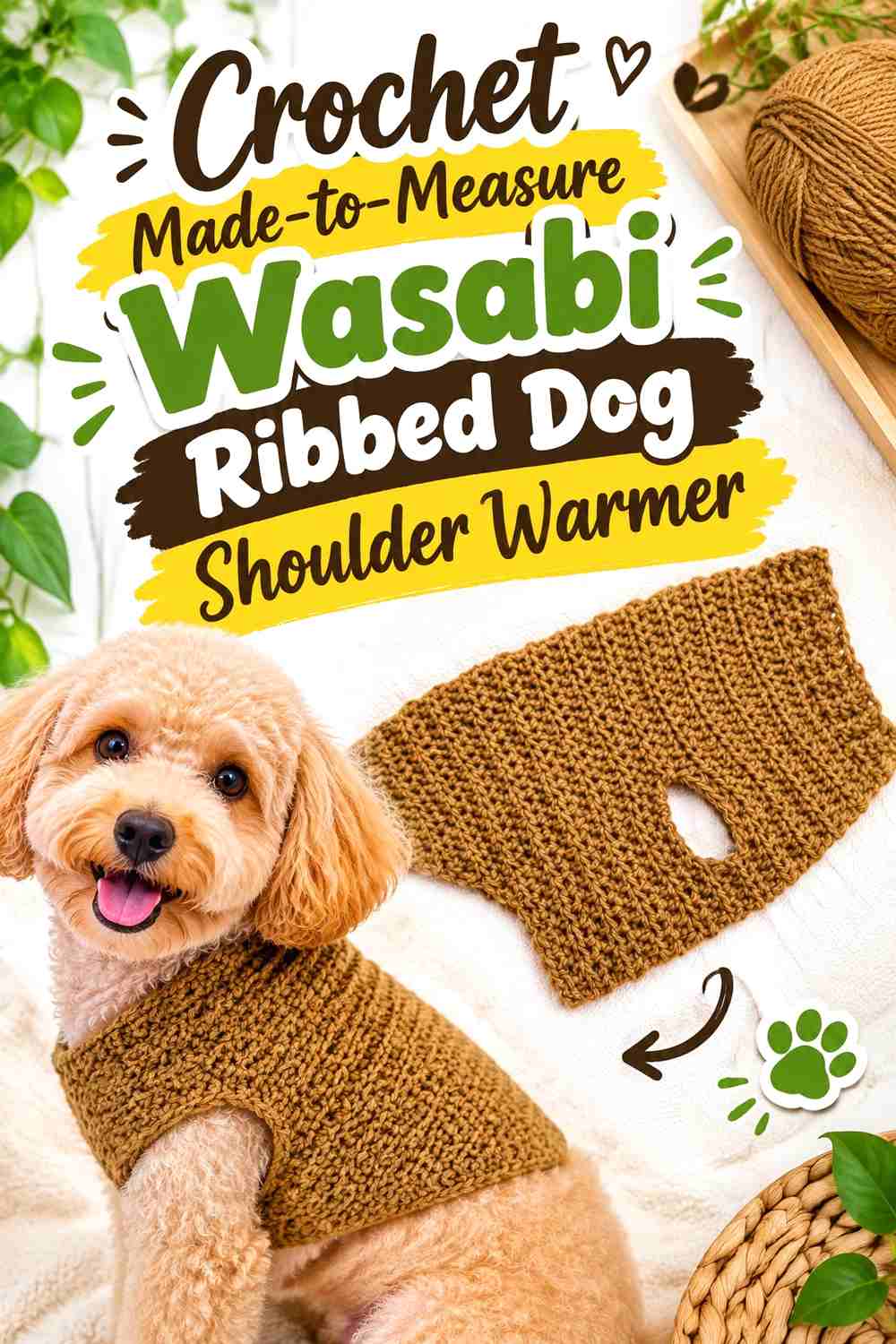 Crochet Made-to-Measure Wasabi Ribbed Dog Shoulder Warmer