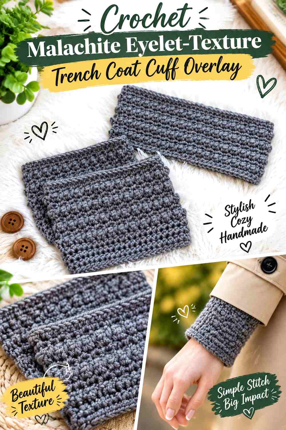 Crochet Malachite Eyelet-Texture Trench Coat Cuff Overlay