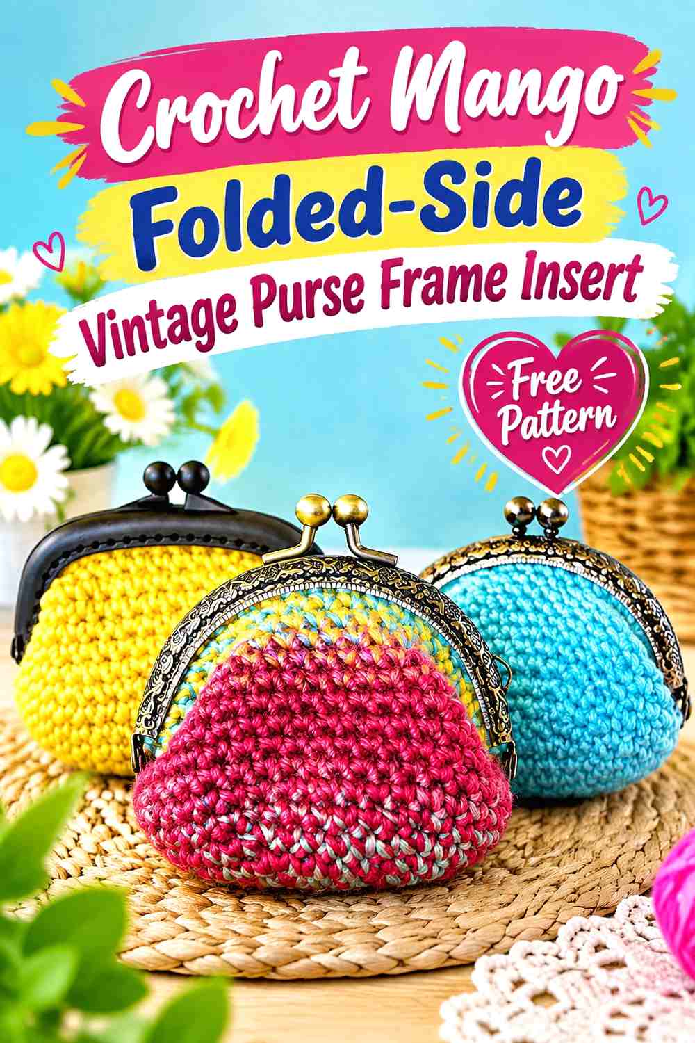 Crochet Mango Folded-Side Vintage Purse Frame Insert