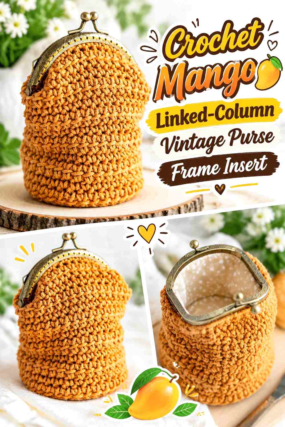 Crochet Mango Linked-Column Vintage Purse Frame Insert