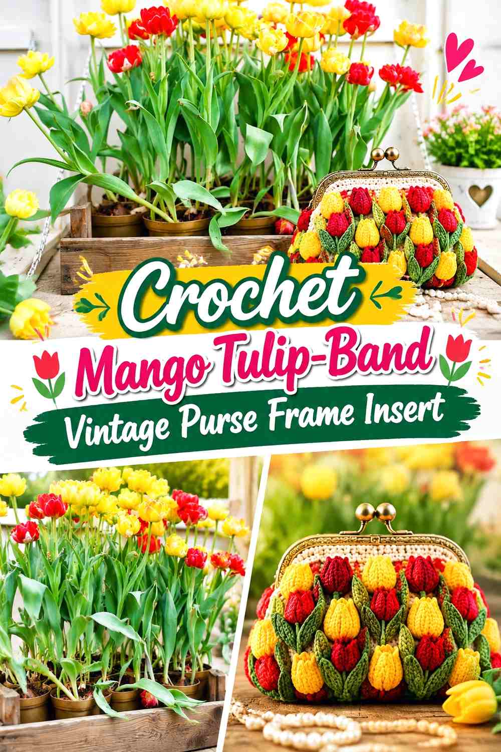 Crochet Mango Tulip-Band Vintage Purse Frame Insert