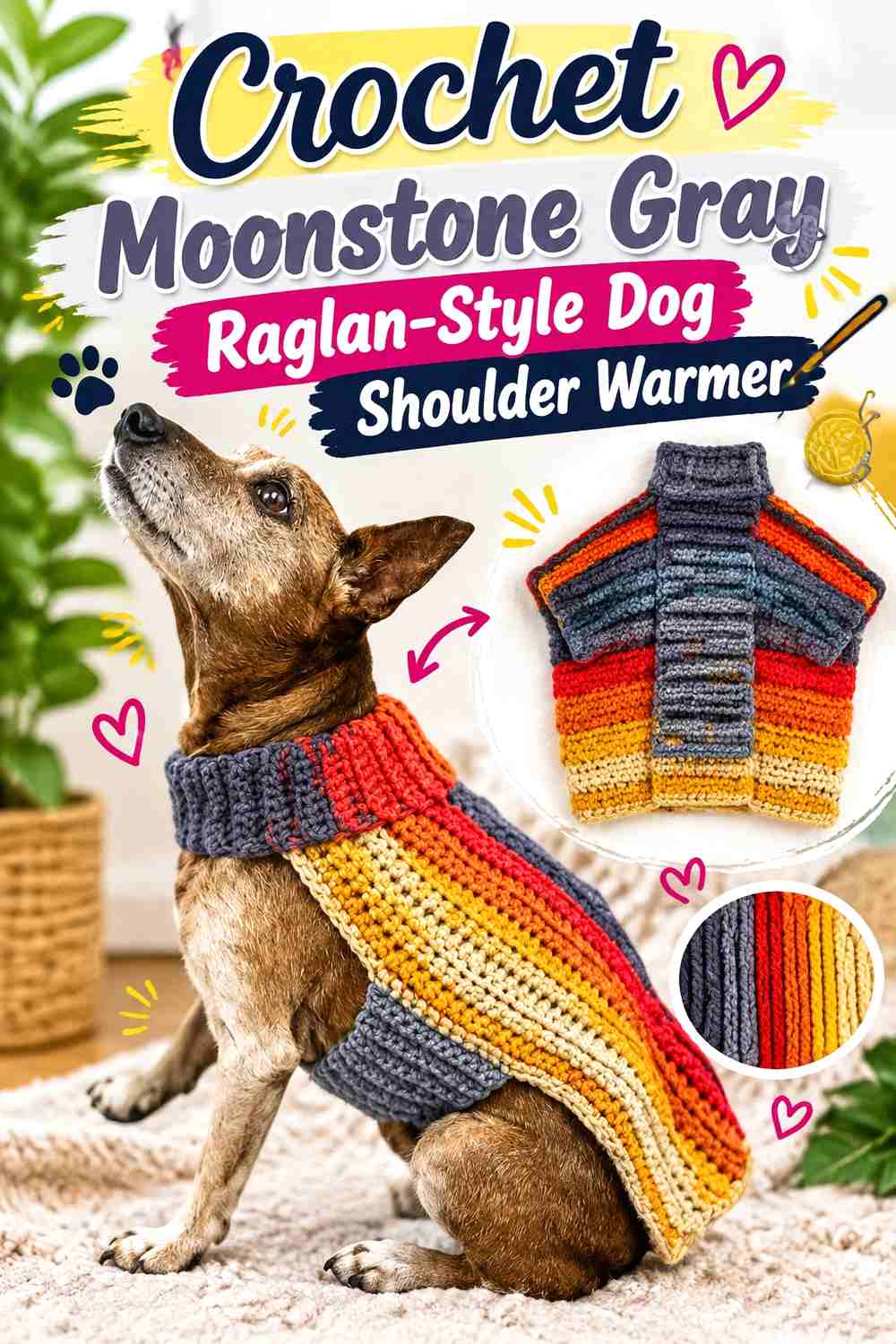 Crochet Moonstone Gray Raglan-Style Dog Shoulder Warmer