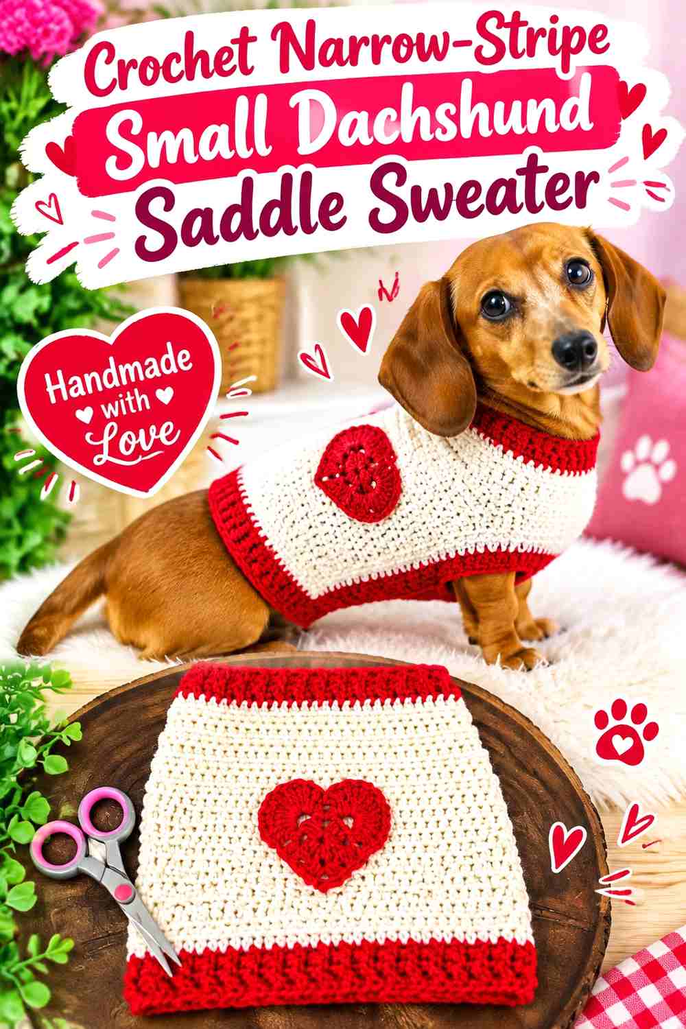 Crochet Narrow-Stripe Small Dachshund Saddle Sweater