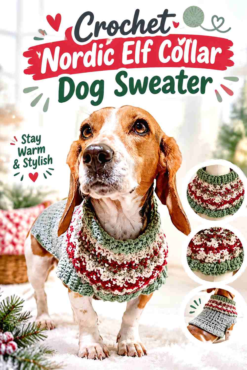 Crochet Nordic Elf Collar Dog Sweater