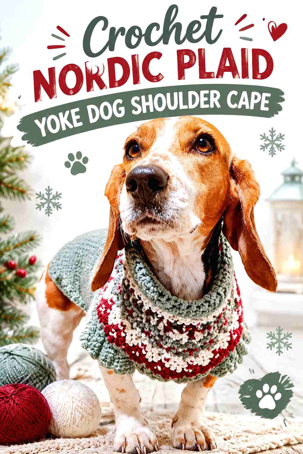 Crochet Nordic Plaid Yoke Dog Shoulder Cape