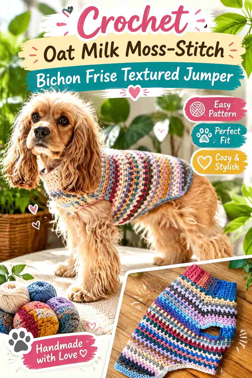 Crochet Oat Milk Moss-Stitch Bichon Frise Textured Jumper