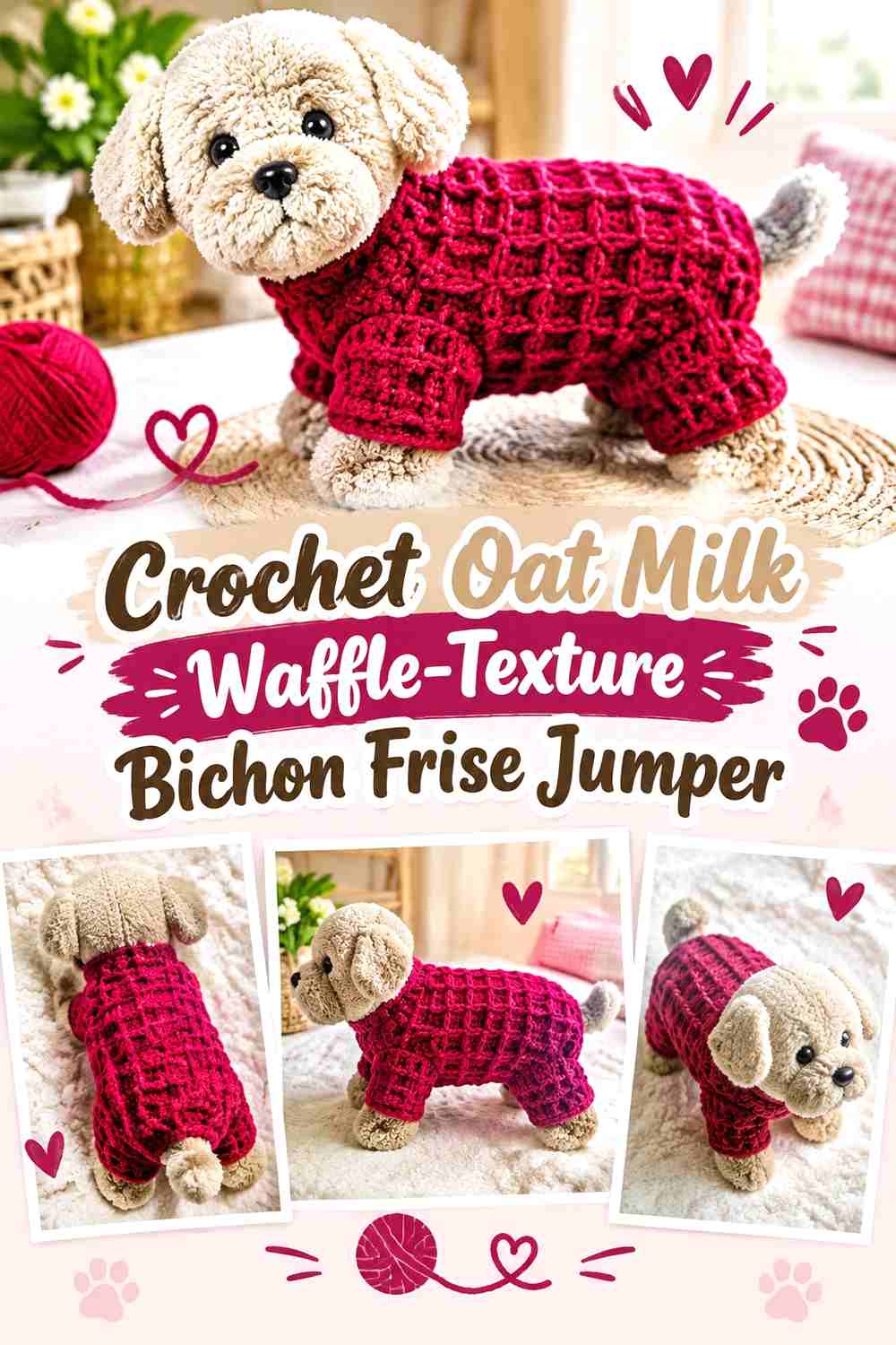 Crochet Oat Milk Waffle-Texture Bichon Frise Jumper