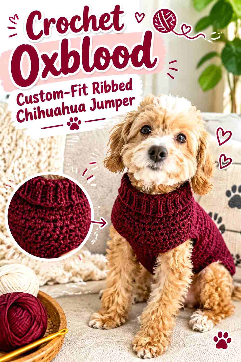 Crochet Oxblood Custom-Fit Ribbed Chihuahua Jumper