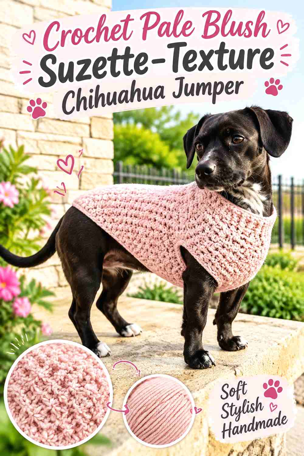 Crochet Pale Blush Suzette-Texture Chihuahua Jumper