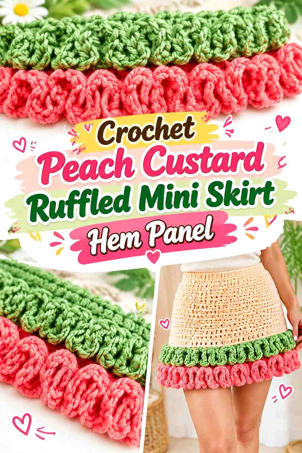 Crochet Peach Custard Ruffled Mini Skirt Hem Panel