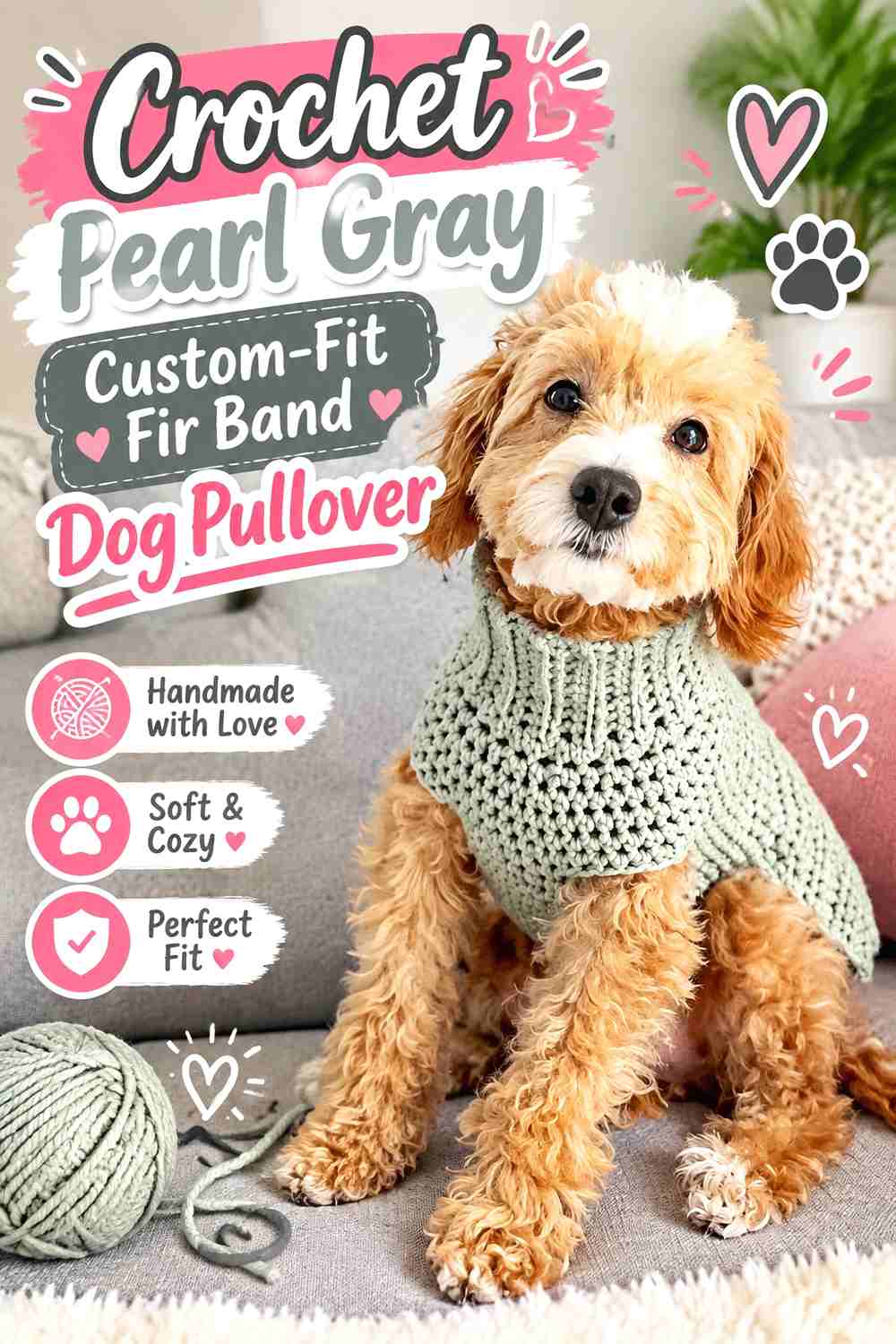 Crochet Pearl Gray Custom-Fit Fir Band Dog Pullover