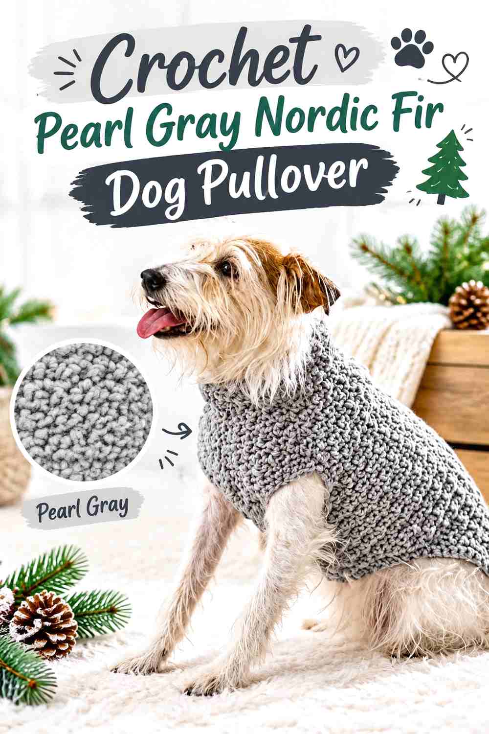 Crochet Pearl Gray Nordic Fir Dog Pullover