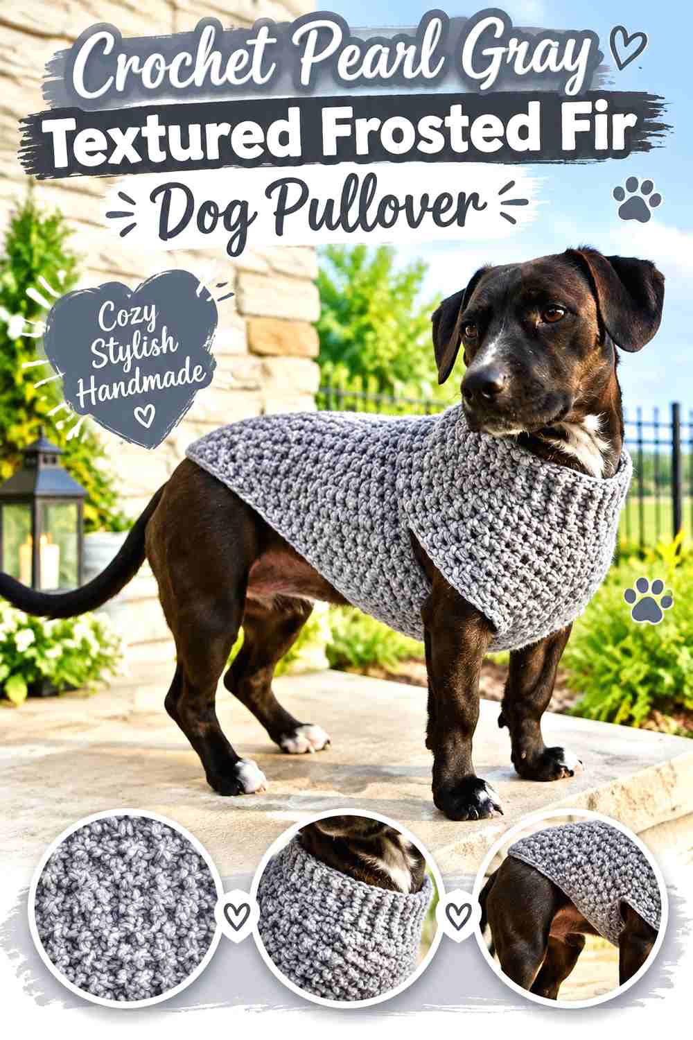 Crochet Pearl Gray Textured Frosted Fir Dog Pullover