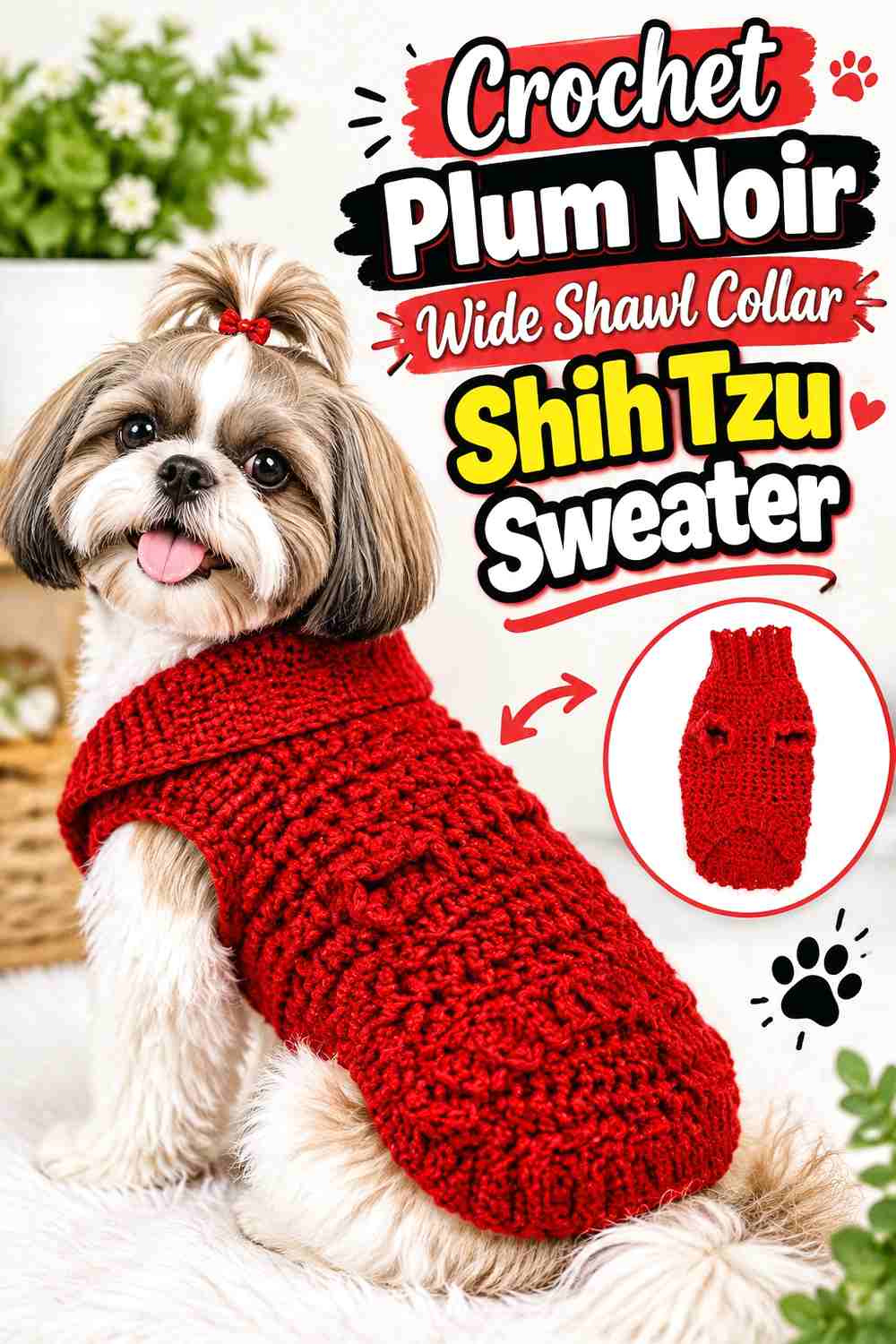 Crochet Plum Noir Wide Shawl Collar Shih Tzu Sweater