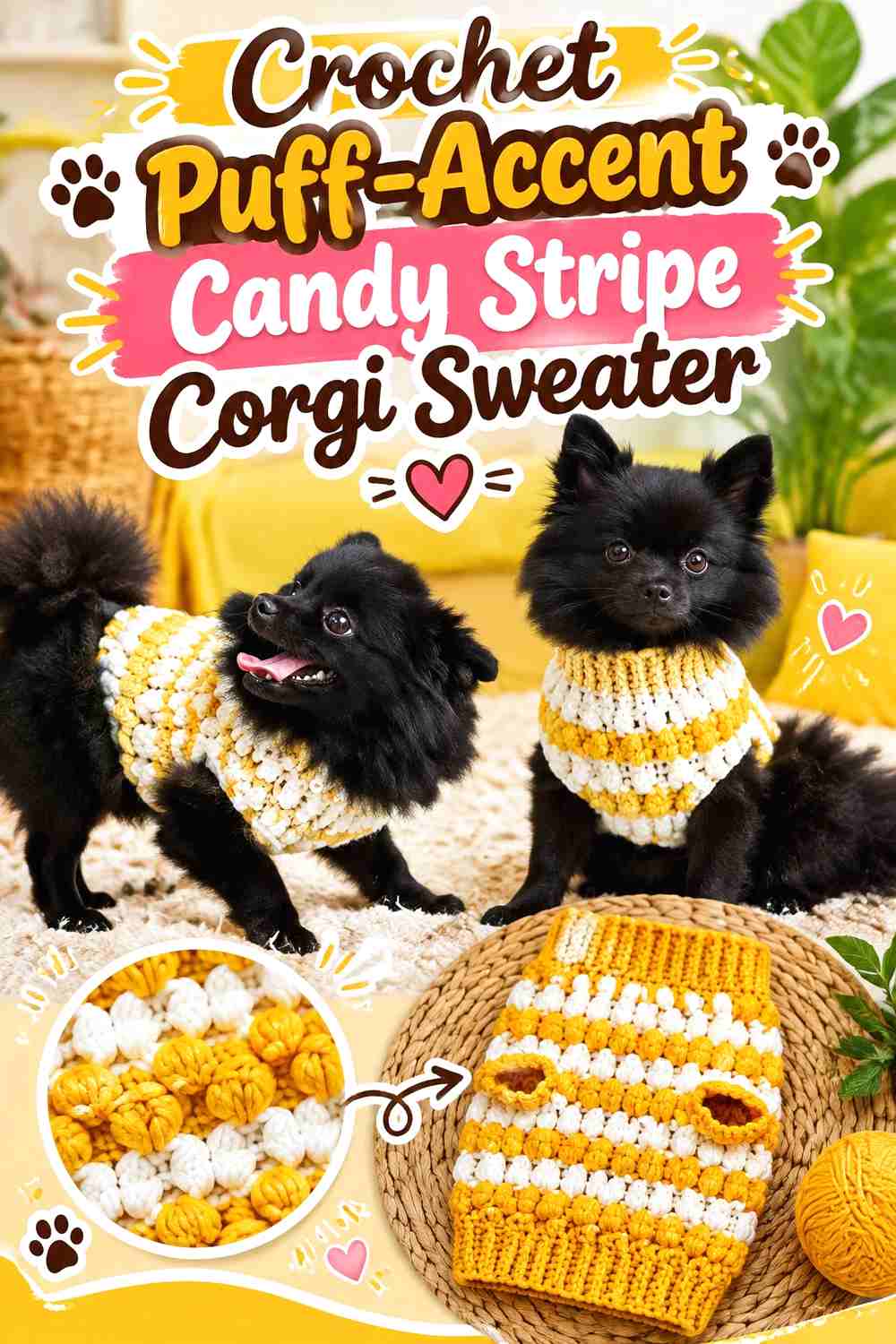 Crochet Puff-Accent Candy Stripe Corgi Sweater