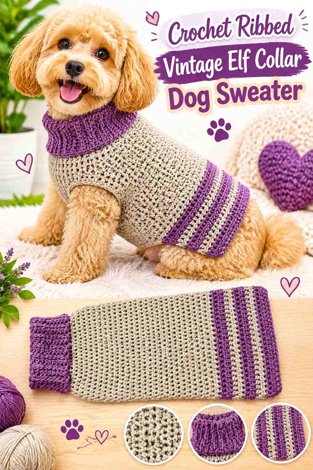Crochet Ribbed Vintage Elf Collar Dog Sweater
