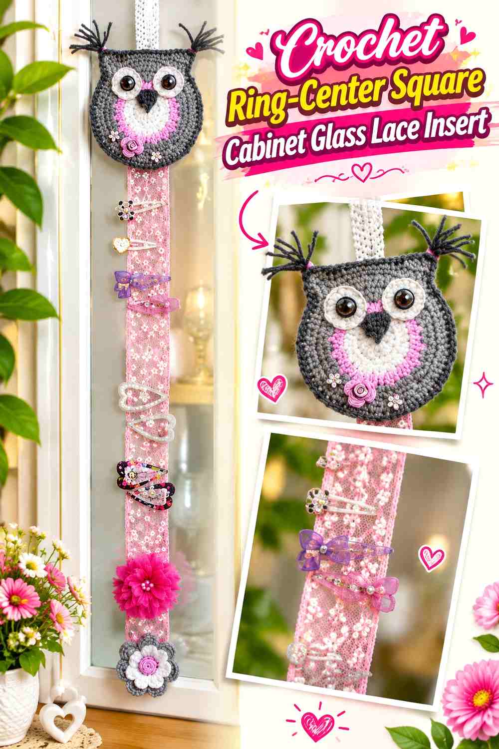 Crochet Ring-Center Square Cabinet Glass Lace Insert
