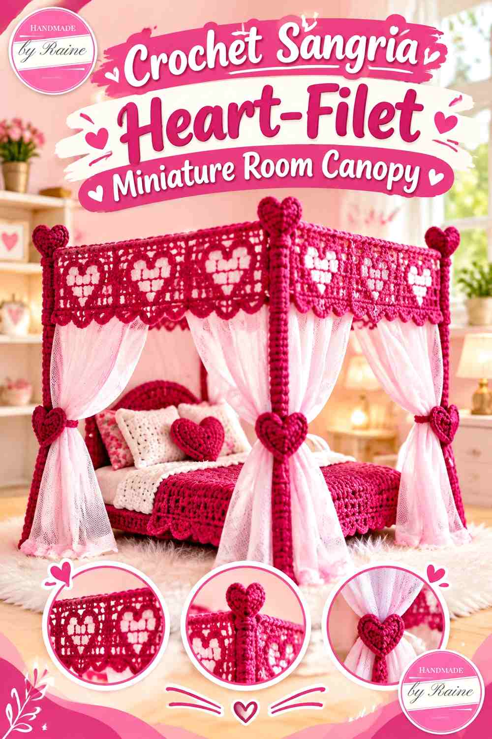 Crochet Sangria Heart-Filet Miniature Room Canopy