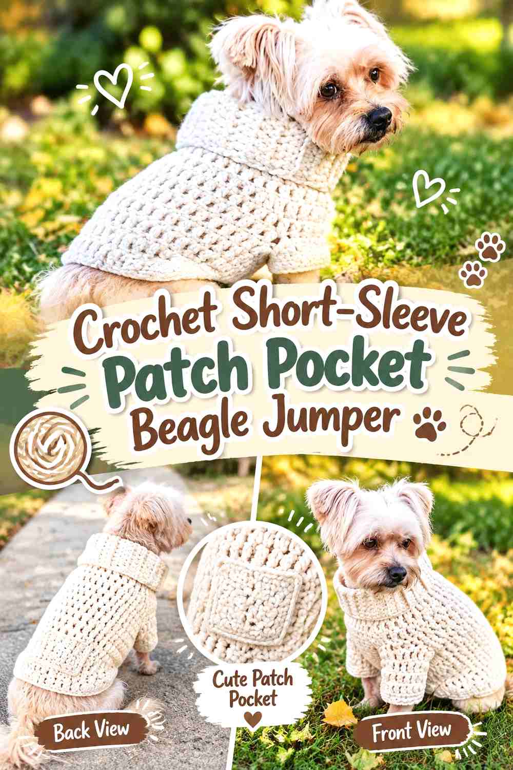 Crochet Short-Sleeve Patch Pocket Beagle Jumper
