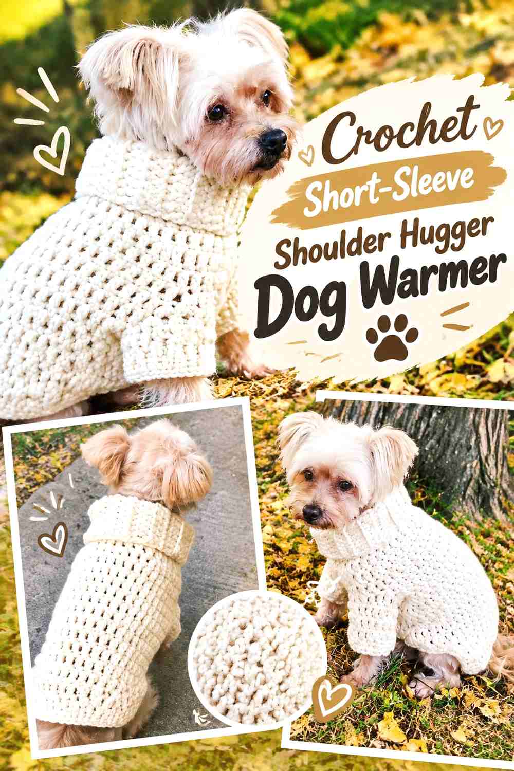 Crochet Short-Sleeve Shoulder Hugger Dog Warmer